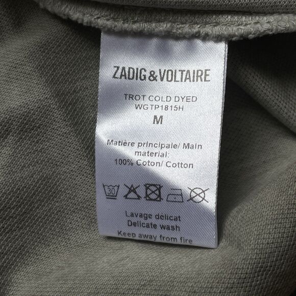 Zadig & Voltaire Trot Polo Shirt Men's Medium Distressed Grey Button Cold Dyed - Picture 6 of 8